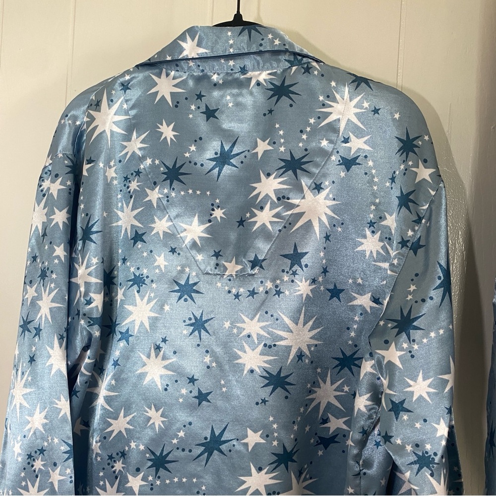 Linda Hartman Intimates Silk Blend Pajama Set Blue Stars Size Large - Picture 8 of 14